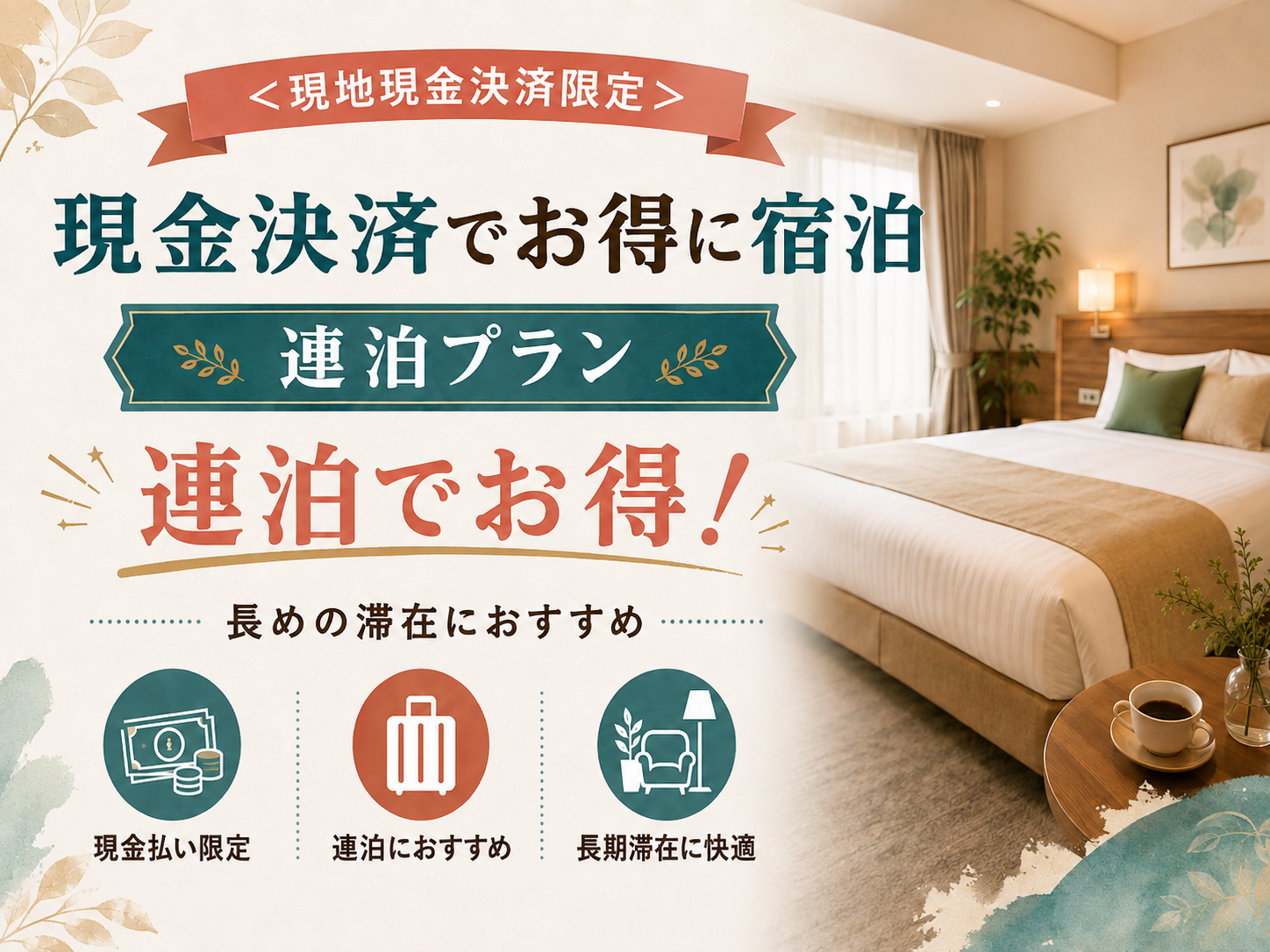 ＜現地現金決済限定＞【連泊割】２泊以上でお得な連泊プラン♪（通年）